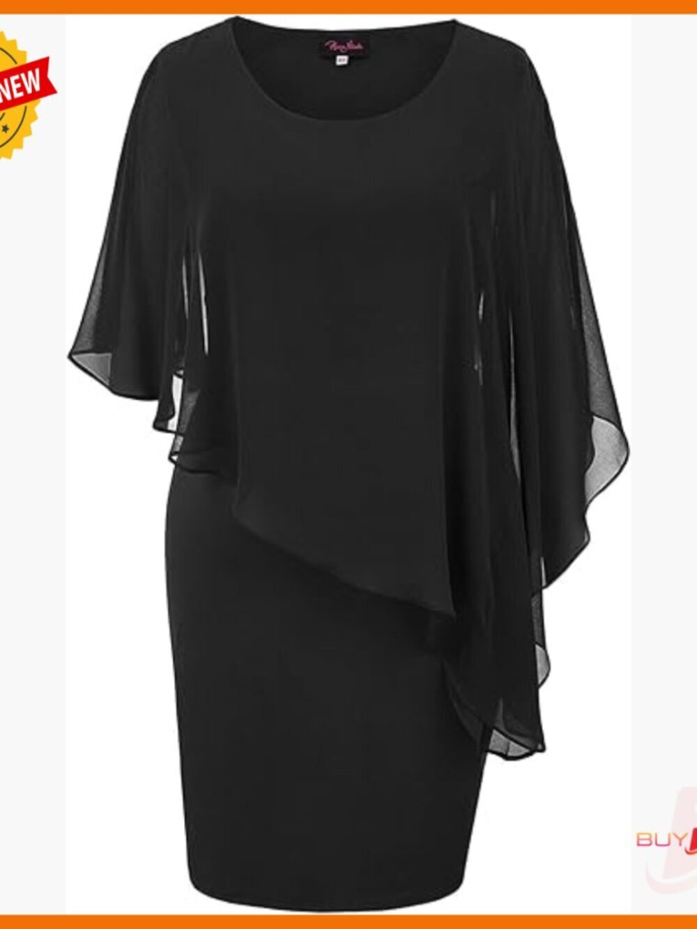 Sleeveless Cape Dress Chiffon Overlay Sequin Bodycon Pencil Midi Formal